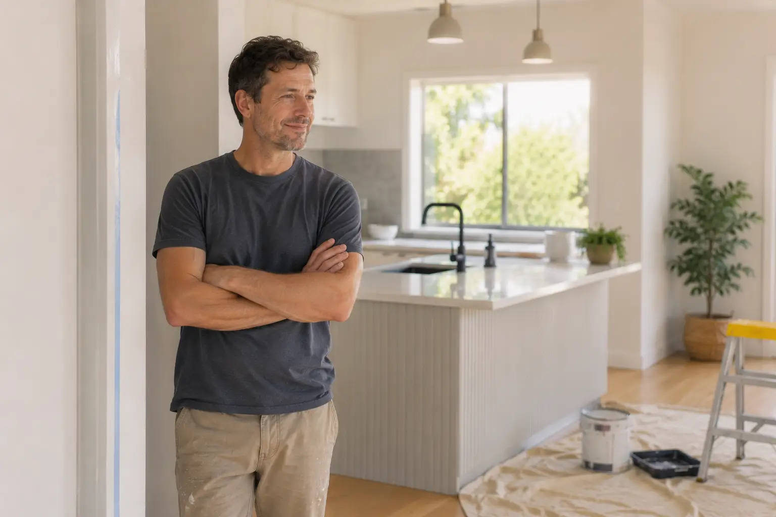 Casual handyman in a modern kitchen