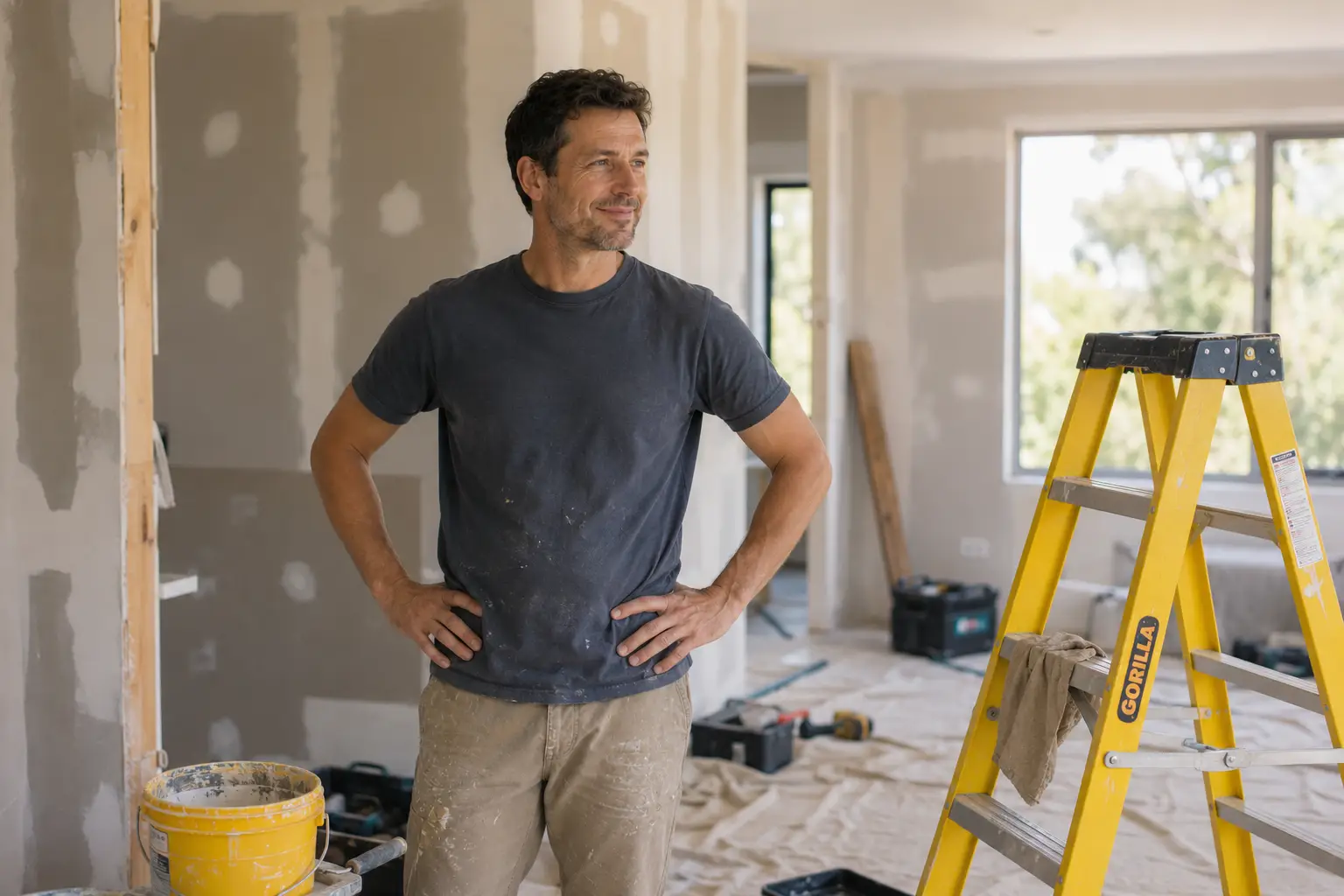 Home renovation progress in natural light