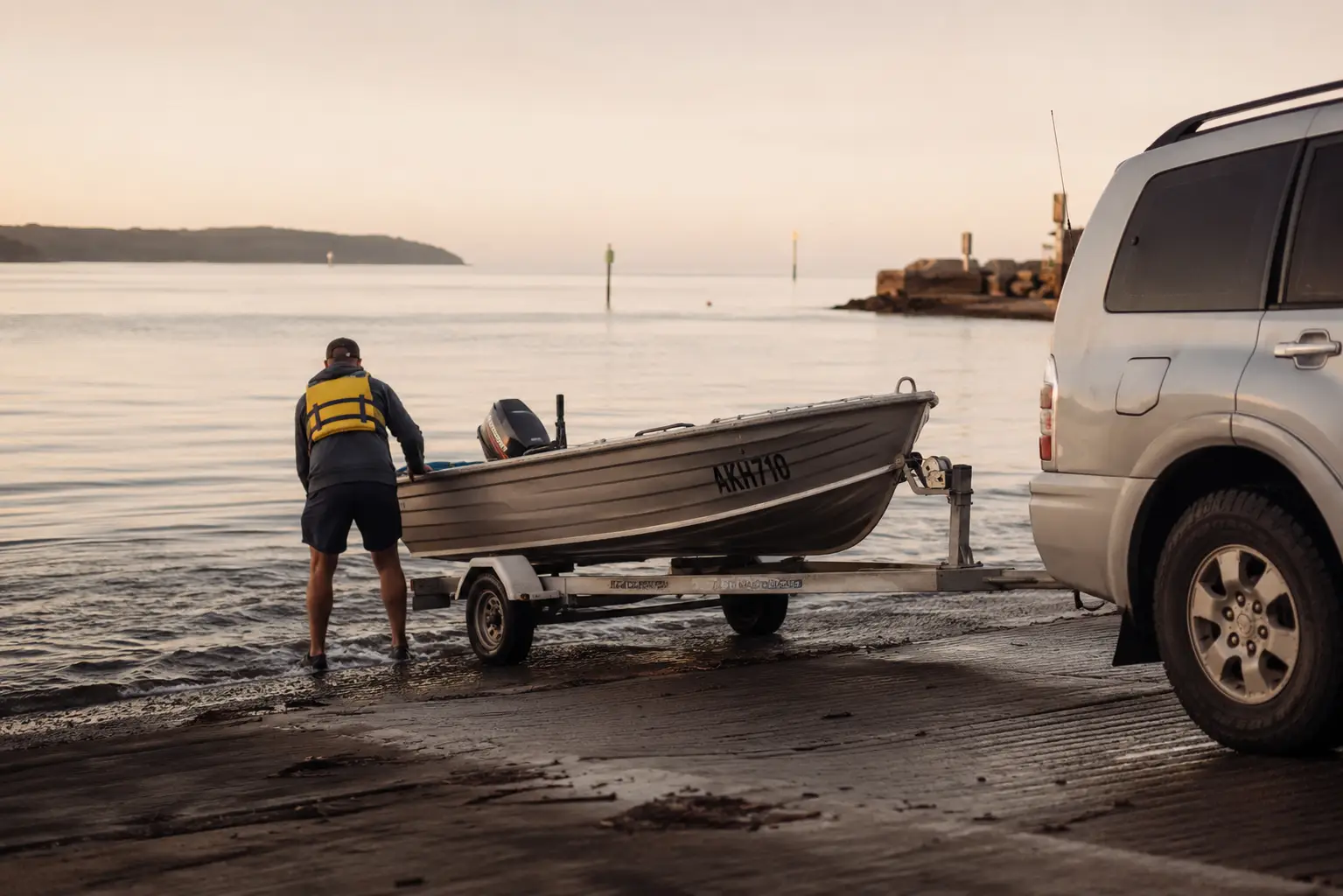 Quiet boat launch at dawn