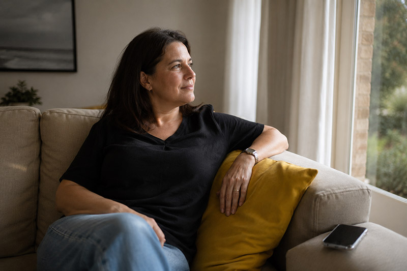Contemplative moment in a cozy space