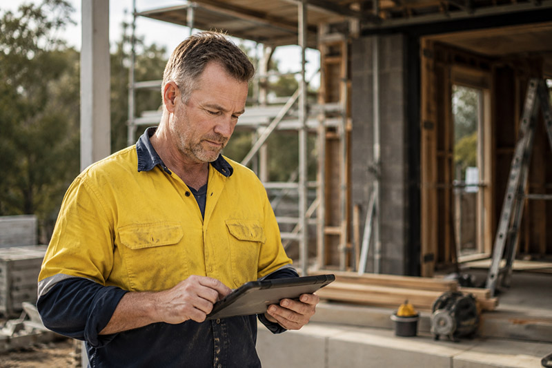 Focused worker at construction site