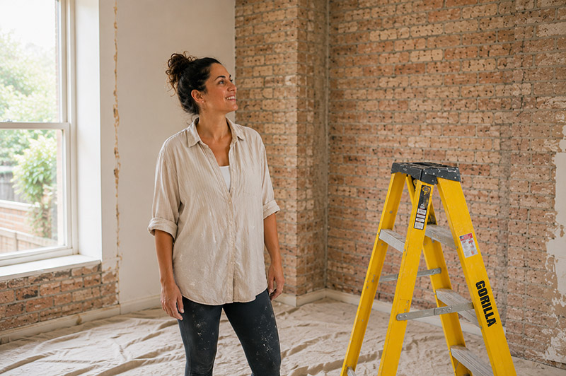 Room under renovation with bright natural light