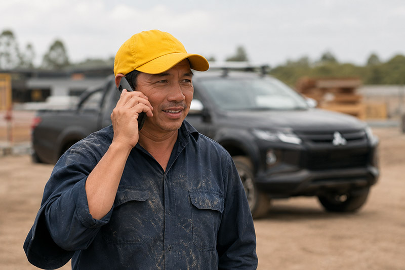 Worker on site during phone call